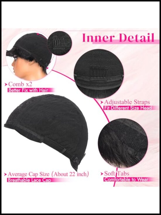 100% Virgin Human Hair Pixie Cut Wig for Black Women, Lace Front Glueless Short